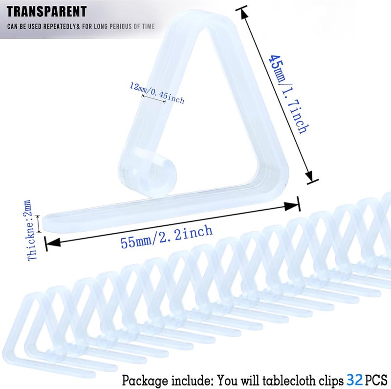 Kitnish 32 Pcs Tablecloth Clips,Clear Plastic Tablecloth Clips, Plastic Table Cloth Hold Down Clips Table Cloth Holder for Meeting Party Indoor Outdoor Events - Image 3